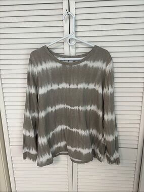 Women’s Denim & Co. Light Taupe White Tie-Dye Long Sleeve Tee XL